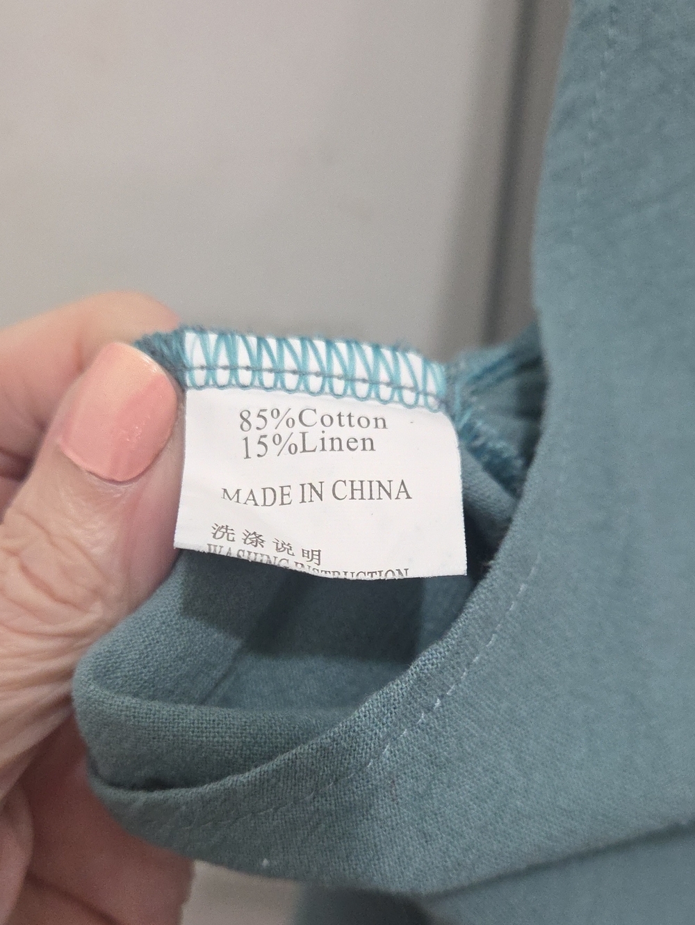 Button-Front Tie-Strap Romper in Dusty Teal - Picture 4 of 4